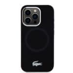 Lacoste Liquid Silicone Microfiber Silver Croc Logo MagSafe Black Kryt iPhone 15 Pro