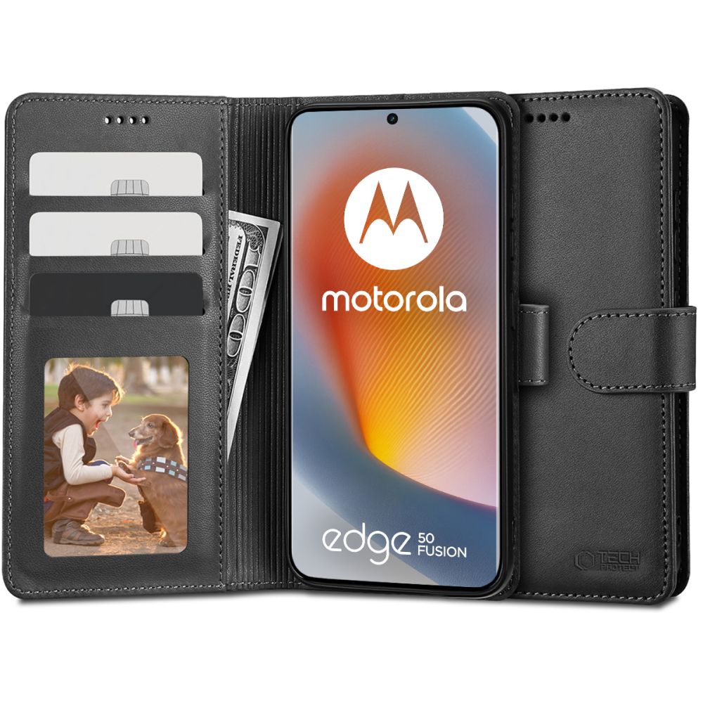 Tech-Protect Wallet Black Kryt Motorola Edge 50 Fusion