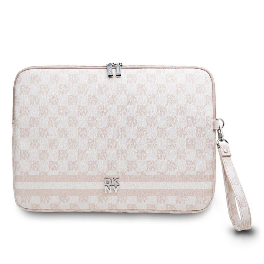 DKNY PU Leather Checkered Pattern and Stripe Notebook 13/14" Pink