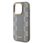 DKNY PU Leather Checkered Pattern MagSafe Beige Kryt iPhone 15 Pro