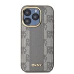 DKNY PU Leather Checkered Pattern MagSafe Beige Kryt iPhone 15 Pro Max