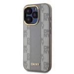 DKNY PU Leather Checkered Pattern MagSafe Beige Kryt iPhone 15 Pro Max