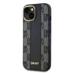 DKNY PU Leather Checkered Pattern MagSafe Black Kryt iPhone 15