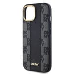 DKNY PU Leather Checkered Pattern MagSafe Black Kryt iPhone 15