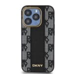 DKNY PU Leather Checkered Pattern MagSafe Black Kryt iPhone 15 Pro