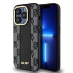 DKNY PU Leather Checkered Pattern MagSafe Black Kryt iPhone 15 Pro Max