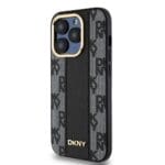 DKNY PU Leather Checkered Pattern MagSafe Black Kryt iPhone 15 Pro Max