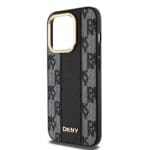 DKNY PU Leather Checkered Pattern MagSafe Black Kryt iPhone 15 Pro Max