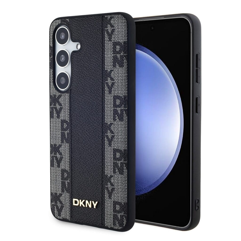 DKNY PU Leather Checkered Pattern MagSafe Black Kryt Samsung Galaxy S24