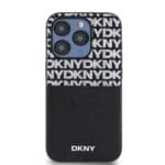 DKNY PU Leather Repeat Pattern Card Pocket Black Kryt iPhone 14 Pro