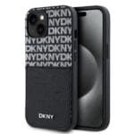 DKNY PU Leather Repeat Pattern Card Pocket Black Kryt iPhone 15