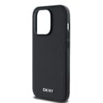DKNY PU Leather Silver Metal Logo MagSafe Black Kryt iPhone 14 Pro