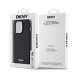 DKNY PU Leather Silver Metal Logo MagSafe Black Kryt iPhone 14 Pro