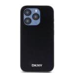 DKNY PU Leather Silver Metal Logo MagSafe Black Kryt iPhone 15 Pro Max