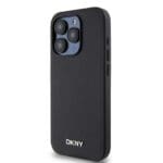 DKNY PU Leather Silver Metal Logo MagSafe Black Kryt iPhone 15 Pro Max
