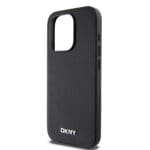 DKNY PU Leather Silver Metal Logo MagSafe Black Kryt iPhone 15 Pro Max
