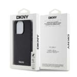 DKNY PU Leather Silver Metal Logo MagSafe Black Kryt iPhone 15 Pro Max