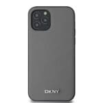 DKNY PU Leather Silver Metal Logo MagSafe Grey Kryt iPhone 12/12 Pro