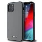 DKNY PU Leather Silver Metal Logo MagSafe Grey Kryt iPhone 12/12 Pro