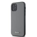 DKNY PU Leather Silver Metal Logo MagSafe Grey Kryt iPhone 12/12 Pro