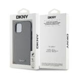 DKNY PU Leather Silver Metal Logo MagSafe Grey Kryt iPhone 12/12 Pro