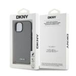 DKNY PU Leather Silver Metal Logo MagSafe Grey Kryt iPhone 13