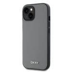 DKNY PU Leather Silver Metal Logo MagSafe Grey Kryt iPhone 14