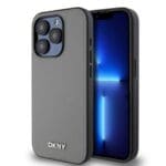 DKNY PU Leather Silver Metal Logo MagSafe Grey Kryt iPhone 14 Pro