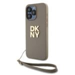 DKNY PU Leather Stack Logo Wrist Strap Beige Kryt iPhone 15 Pro Max