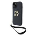 DKNY PU Leather Stack Logo Wrist Strap Black Kryt iPhone 13