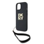 DKNY PU Leather Stack Logo Wrist Strap Black Kryt iPhone 13