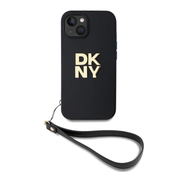 DKNY PU Leather Stack Logo Wrist Strap Black Kryt iPhone 14