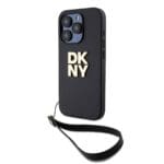 DKNY PU Leather Stack Logo Wrist Strap Black Kryt iPhone 15 Pro