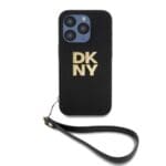 DKNY PU Leather Stack Logo Wrist Strap Black Kryt iPhone 15 Pro