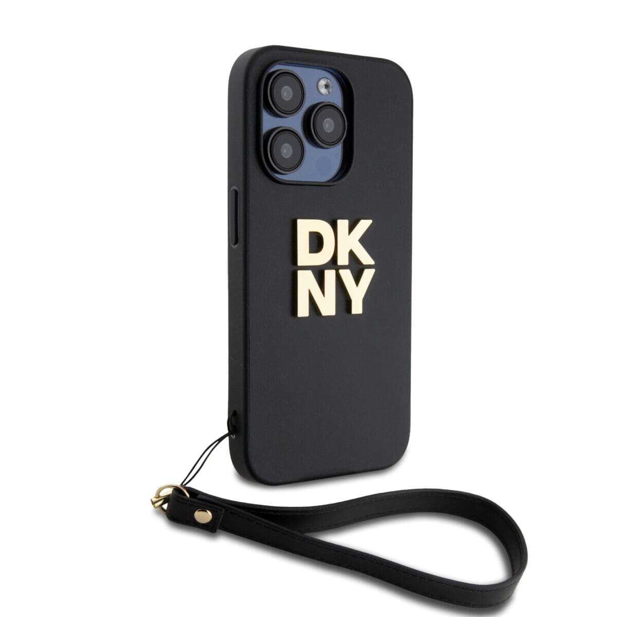 DKNY PU Leather Stack Logo Wrist Strap Black Kryt iPhone 15 Pro