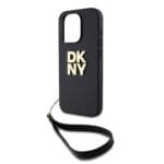 DKNY PU Leather Stack Logo Wrist Strap Black Kryt iPhone 15 Pro