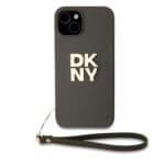 DKNY PU Leather Stack Logo Wrist Strap Brown Kryt iPhone 13