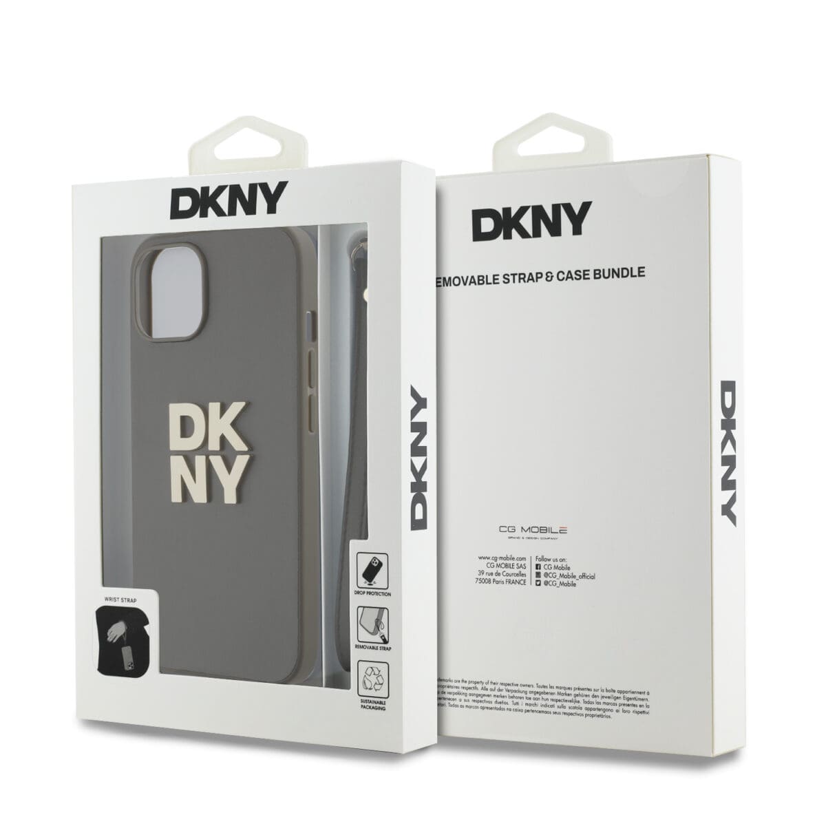 DKNY PU Leather Stack Logo Wrist Strap Brown Kryt iPhone 13