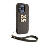 DKNY PU Leather Stack Logo Wrist Strap Brown Kryt iPhone 14 Pro