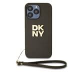 DKNY PU Leather Stack Logo Wrist Strap Brown Kryt iPhone 14 Pro