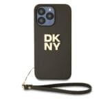 DKNY PU Leather Stack Logo Wrist Strap Brown Kryt iPhone 15 Pro Max