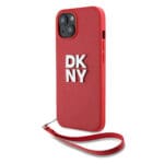 DKNY PU Leather Stack Logo Wrist Strap Red Kryt iPhone 14