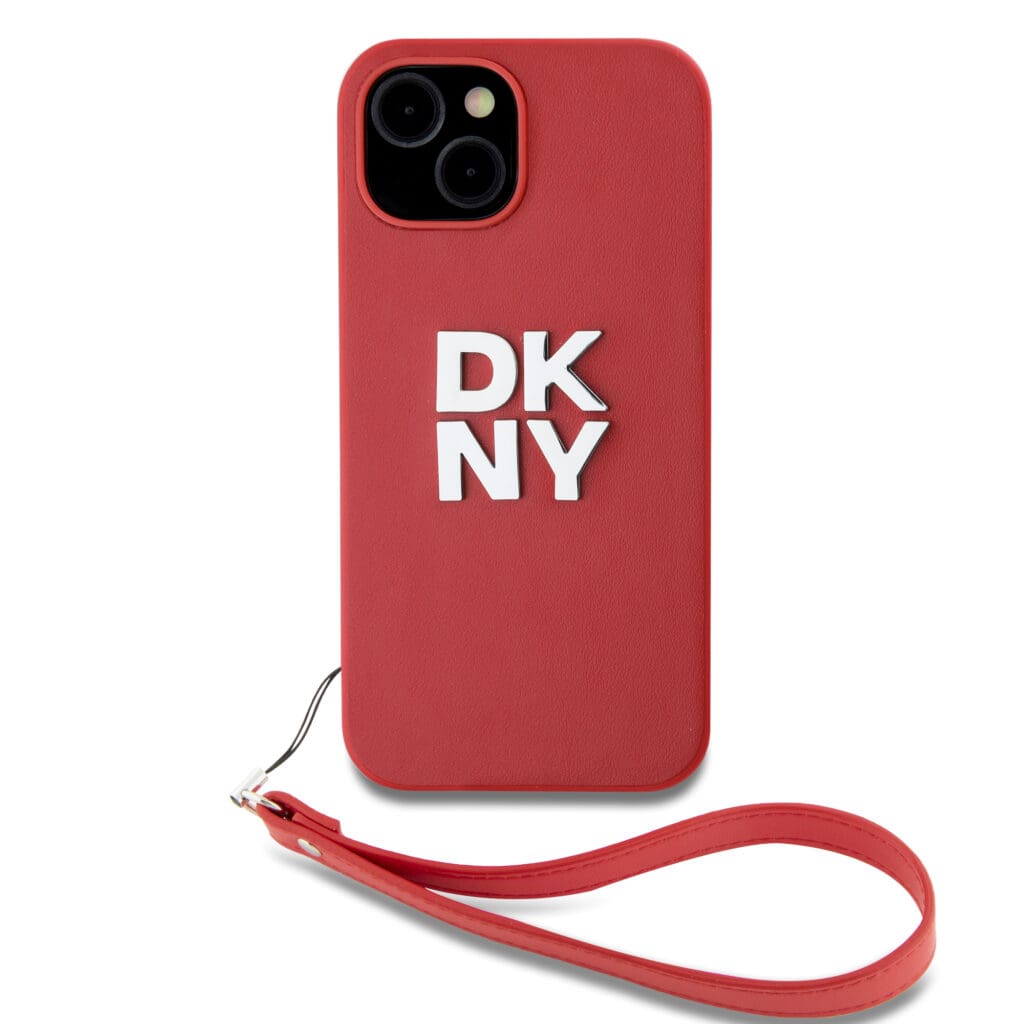 DKNY PU Leather Stack Logo Wrist Strap Red Kryt iPhone 14