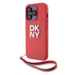 DKNY PU Leather Stack Logo Wrist Strap Red Kryt iPhone 14 Pro