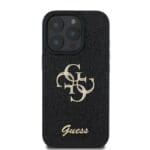 Guess PU Fixed Glitter 4G Metal Logo Black Kryt iPhone 16 Pro