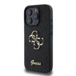 Guess PU Fixed Glitter 4G Metal Logo Black Kryt iPhone 16 Pro