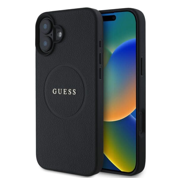 Guess PU Grained Classic Logo MagSafe Black Kryt iPhone 16 Plus