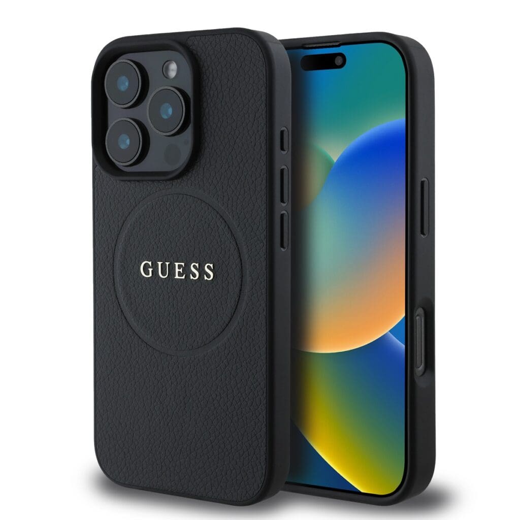 Guess PU Grained Classic Logo MagSafe Black Kryt iPhone 16 Pro