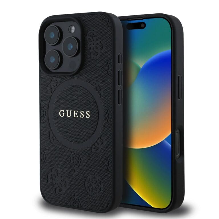 Guess Saffiano Peony Stamp MagSafe Black Kryt iPhone 16 Pro