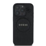 Guess Saffiano Peony Stamp MagSafe Black Kryt iPhone 16 Pro Max